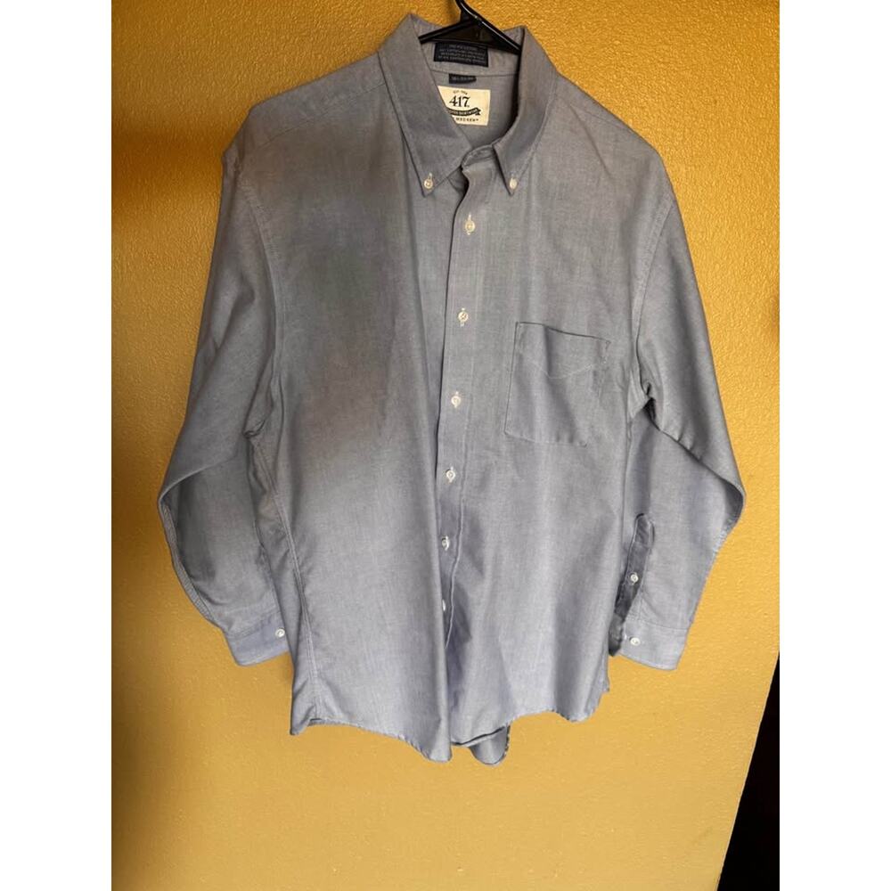 Van Heusen 417 Men’s Button Down Oxford Shirt Blue 16.5 / 32–33 Long Sleeve L